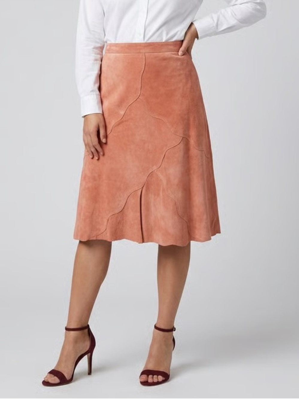 JERRY LEWIS | Pink Genuine Suede Leather Midi Skirt Sz 14